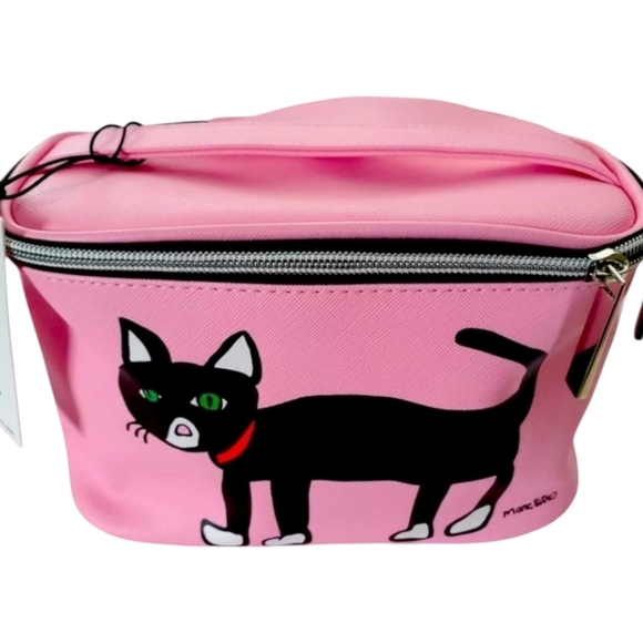 🔹️ Marc Tetro🔹️ NWT Black Cat Pink Makeup Cosmetic Travel  Bag ✨️🐈 - Picture 1 of 6